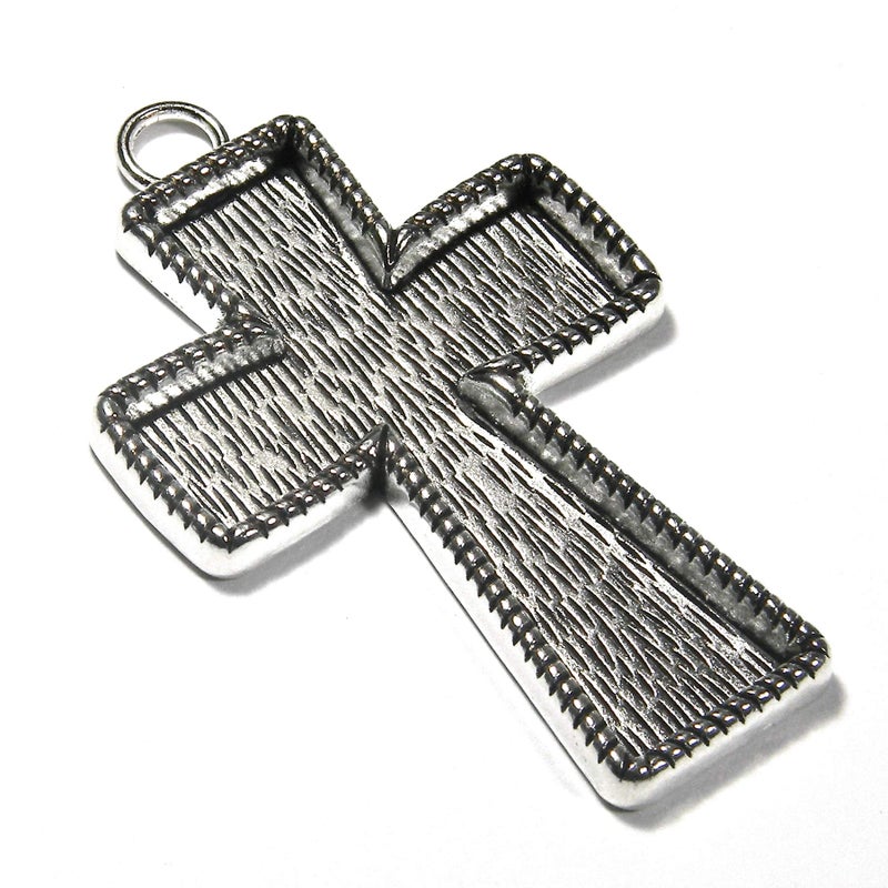 Bedazzlinbeads Set of 3 Big Antique Silver Cross Pendant Charms with Embellishing Bezel Cup Setting - Image 1